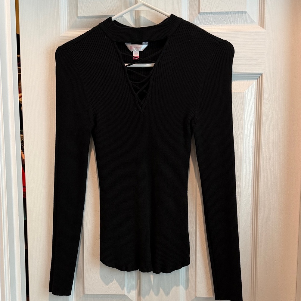 No Boundaries Black Lace-Up Long Sleeve Top